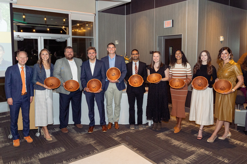 The 2025 10 Under 10 Alumni Award Recipients with President Matt Scogin