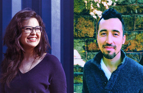 Photo of young woman Sumita Chakraborty smiling to the left and young man Noé Álvarez 
