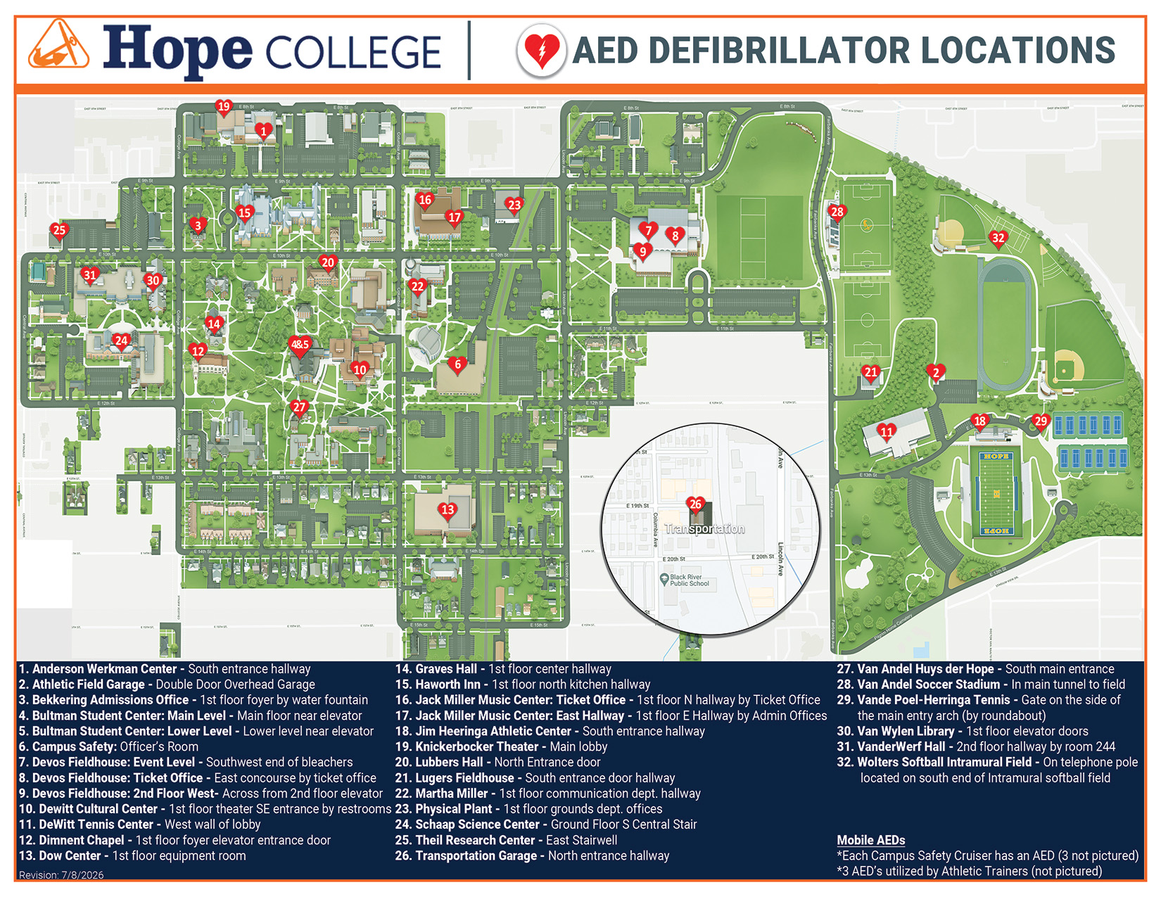 Click to Enlarge Hope College AED Locations