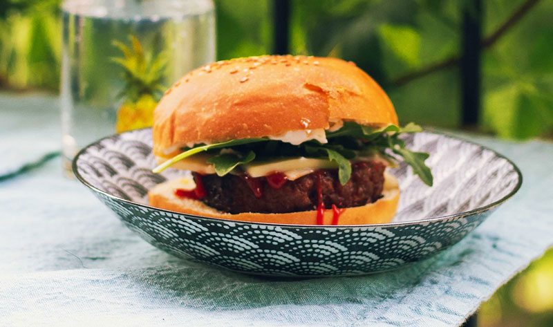 A hamburger on a plate